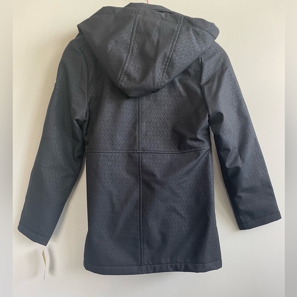 Michael Kors Girls Black MK Patterned Coat with Pink Accents Hooded Winter Coat - Picture 4 of 7